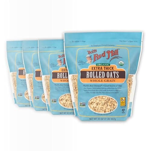 Bob's Red Mill Organic Thick Rolled Oats, 32oz (Pack of 4) - Organic, Non GMO, Whole Grain, Vegan, Kosher