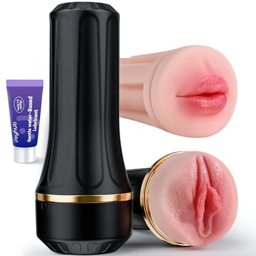 EINSEO Male Masturbator with Dual Sleeves - 7.5in Pocket Pussy & Mouth Textured Soft Fleshy TPE Channel Sex Toys for Men, Adjustable Suction Male Manual Stroker, Penis Training Enema Toy, Sex Machine