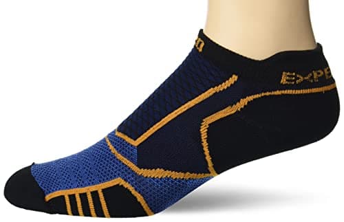 Thorlos Experia Unisex PROLITE Ultra-Light Cushion No Show Tab Rocket Grip, Blue/Orange (1 Pair), Medium