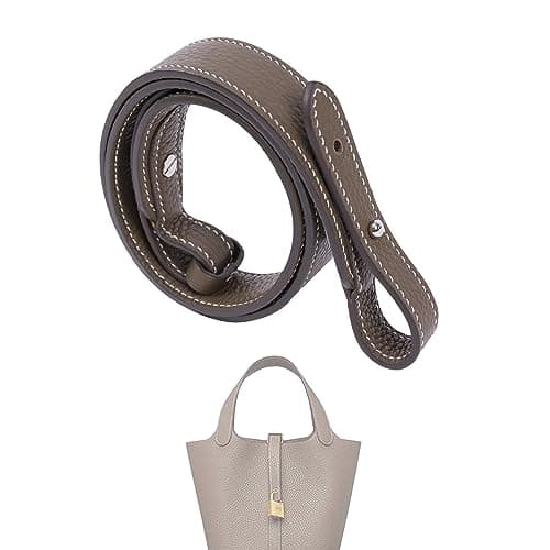 XYJG TC Leather Strap for Hermes Picotin/Lindy/Evelyne bag, Multi length Handmade Cowhide Crossbody Purse Strap for Handbag【27.6inch long, 1.5inch wide, Etoupe Grey (Silver Studs)】