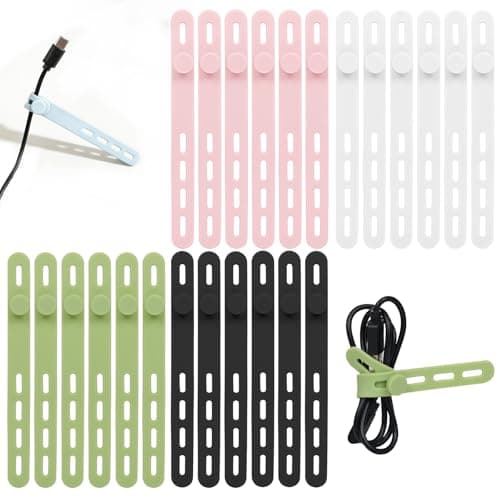 Donruby 24Pcs Silicone Cable Ties - Reusable & Washable with Locking Buckles, Adjustable Fastening Cable Management Straps, Multi-Purpose High Elasticity Cord Organizer (4 Colors)