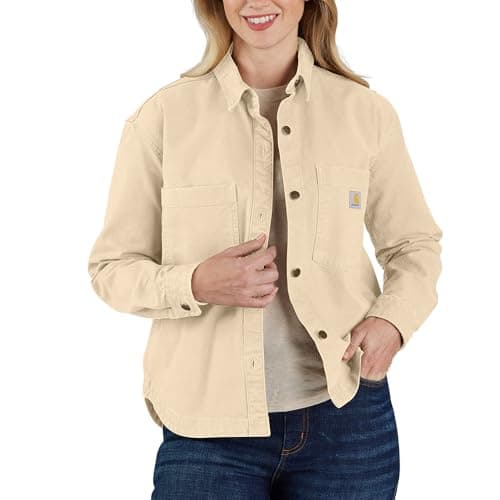 Carhartt Women's Rugged Flex® Loose Fit Heavyweight Duck Overshirt, Oat Milk, Medium