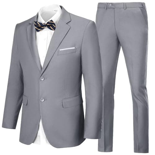 Gray Suits Slim Fit Men Suits for Men Mens Tux Outfits Prom Homecoming Tuxedo Suit Dress Clothes Blazer Pants Set Classic Fit Formal Dark Gray Size L