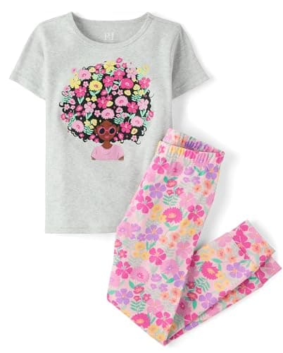The Children's Place,Girls,100% Cotton Short Sleeve Top and Pants,2 Piece Pajama Set,Floral Cameo,6
