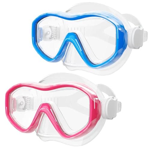 Kids Swim Goggles with Nose Cover, Snorkel Diving Mask for Boys Girls Ages 5-15, Anti-Fog Clear View Swimming Goggles (Blue Blue+Pink White)