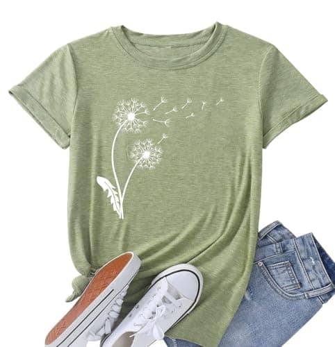 Dandelion Women's T-Shirts Casual Graphic Tees Short Sleeve Pea Green,XL