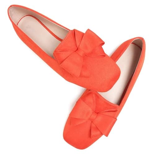 Stunner Women's Square Toe Slip On BowBallet Flat Loafers Orange 38(6.5)