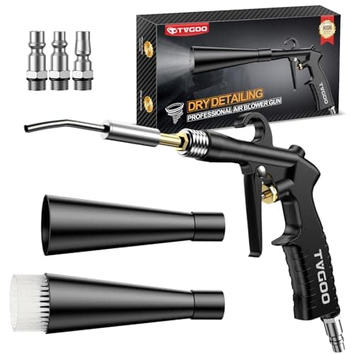 Tvgoo Dry Car Detailing Cleaning Gun – Blast Away Dust & Debris in Seconds & Aluminum Alloy Body with 2 Nozzles for Car Detailing, Home & Garage Use, Works with Any Air Compressor&Father's Day