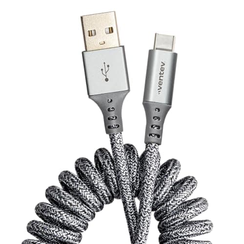 Ventev USB A to USB C High-Speed Helix Travel Cable for iPhone 15-17, Samsung, Pixel, Android Phones and More Devices (Heather Gray)