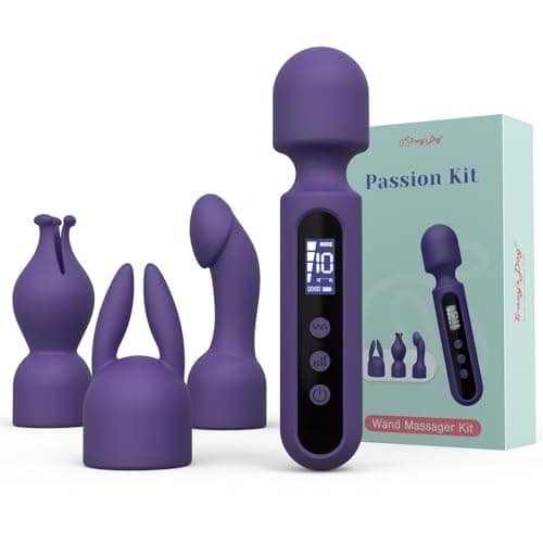 Tracy's Dog Wand Vibrator Kits, Couple Adult Sex Toys with 3 Attachments for Clit, G Spot, Glans, Clitoral Stimulator Vibrating Realistic Dildo with LCD Display, 10 Patterns 4 Speeds Massage Kits
