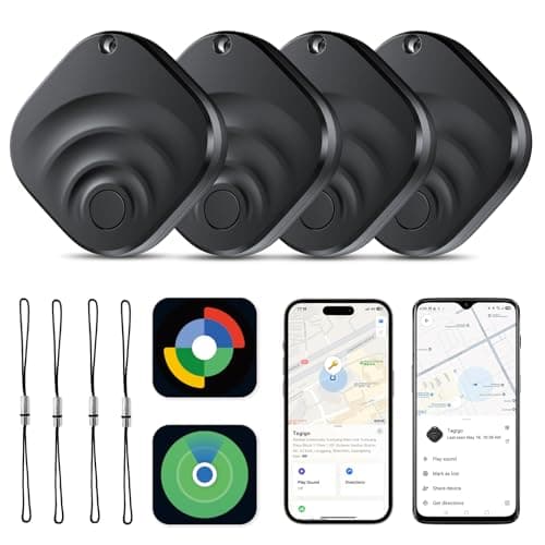 2026 Air Tracker Tags Item Locator for Android & iOS Bluetooth Tracker Smart Tags Compatible with Apple Find My (iOS) & Google's Find Hub(Android) for Keys, Luggage, Wallet, Vehicles (4 Pack Black)