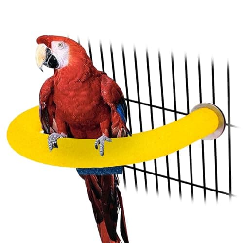 Rypet U Shape Parrot Perch Stand Toy for Paw Grinding Clean Stick Exercise, Rough-Surfaced Quartz Bird Perch Standing Cage Accessories for for Small Parakeets Cockatiels Conures Macaws (Yellow L)