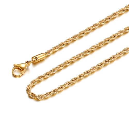 Giftall Rope Chain Necklace 24K Gold Plated Twist Chain for Men 4mm 24Inch