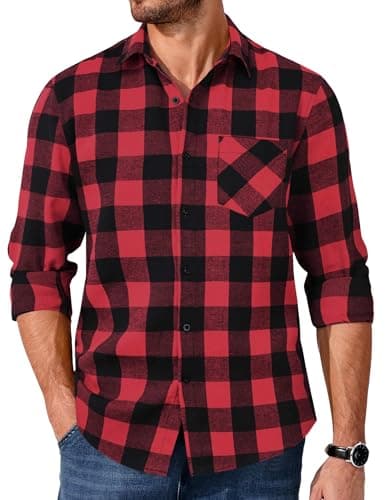 COOFANDY Men's Christmas Flannel Shirts Long Sleeve Button Down Plaid Shirt Lightweight Shirt Jacket