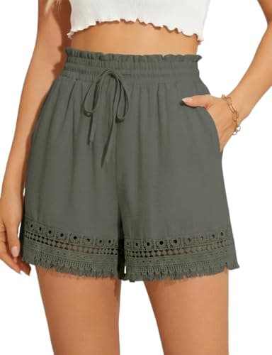 AKEWEI 2026 Lightweight Summer Shorts for Women Tie Front Ladies Shorts with Pocket Casual Comfy Short Bottoms Army Green S