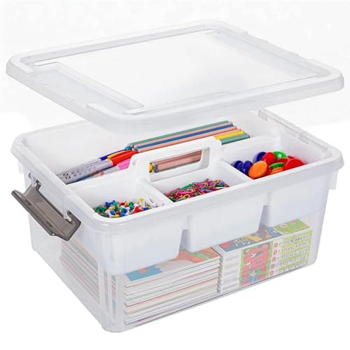 Citylife 17 QT Plastic Storage Bins Clear Storage Box with Removable Tray Stackable Latching Box with Handle for Organizing Tool, Craft, Office, Bead