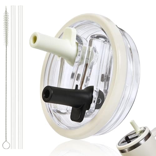 Replacement Straw Lid for Stanley 40 oz Tumbler with Double Straw, Leak-Proof Clear Flip Top Compatible with Stanley Quencher H2.0, White