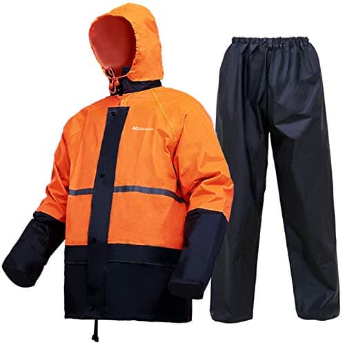 Rain Suis for Men Classic Rain Gear Waterproof Rain Coats Hooded Man's Rainwear Fishing Rain Jacket and Rain Pants(L,Orange)