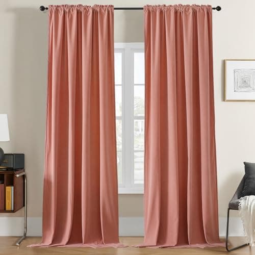 Joydeco Pink Velvet Curtains 63 inch Length 2 Panels, Luxury Blackout Rod Pocket Thermal Insulated Window Curtains, Super Soft Room Darkening Drapes for Living Dining Room Bedroom,W52 x L63 inches