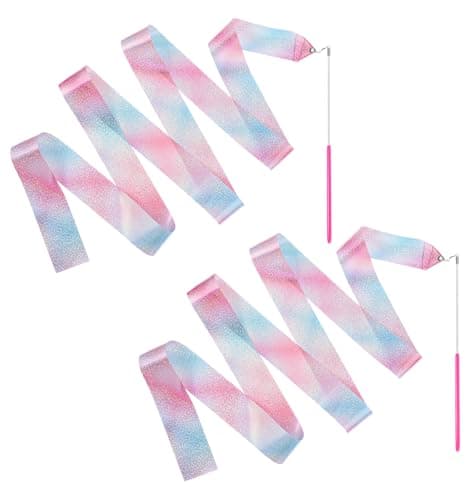 ValueBargain 2 Pcs 78.7 Inch Dancing Ribbons for Kids, Ribbon Dancing Wands with Sparkling Streamers for Kids Artistic Dancing Training, Party Favors & Performances