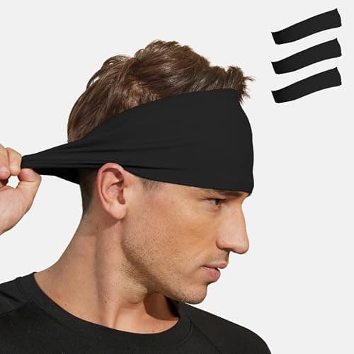 VIMPEP Tenacious Sports Headbands for Men Non Silp Soft Feeling Sweatband Workout Headband for Running,Cycling,Basketball,Tennis,Yoga Fitness Stretchy Quick-Dry Hairband for Unisex 3 Pack Black