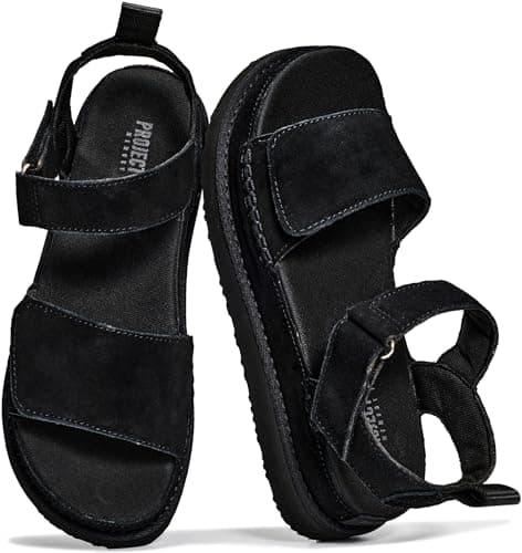 Project Cloud 100% Genuine Leather Platform Sandals For Women - Memory Foam Insole Slip Resistant Chunky Womens Sandals with adjustable straps - Wedge Sandals for Women 2026 (Bronzestar, BLKSDE,7.5)