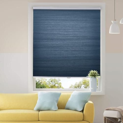 Honeycomb Cellular Shades Cordless Light Flitering for Windows Inside & Outside Mount, 23" W x 64" H, Ocean Blue(Light Filtering)