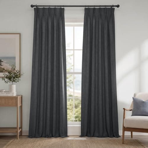 HPD Half Price Drapes Faux Linen Room Darkening Curtains for Bedroom 84 Inches Long (1 Panel) - Pinch Pleated Curtains & Drapes for Living Room and Windows - 25W x 84L, Dark Gravel