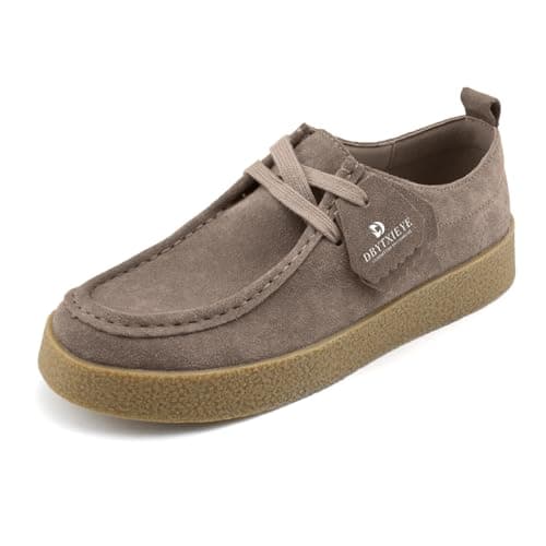 DBYTXIEYE Women’s Genuine Leather Wallabees Shoes – Memory Foam Oxford Shoes with Arch Support – Lightweight Non-Slip Casual Loafers Grey