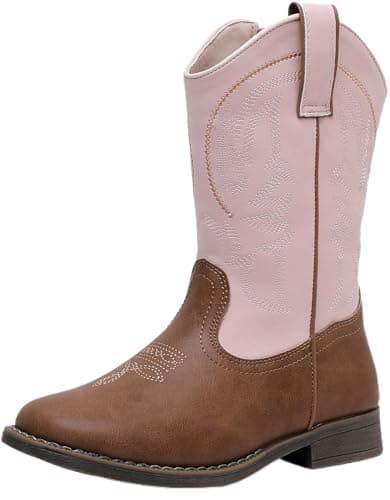 Blikcon Kids Cowboy Boots Girls Western Cowgirl Boots Embroidered Square Toe Rodeo Boots with Side Zipper for Toddler & Little Kid & Big Kid