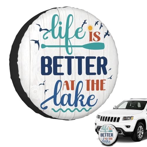 Rv Spare Tire Cover Life is Better at The Lake Polyester Wheel Tire Cover for Camper Weatherproof Universal Spare Tire Protectors for Rv SUV Truck Travel Trailer 14 in
