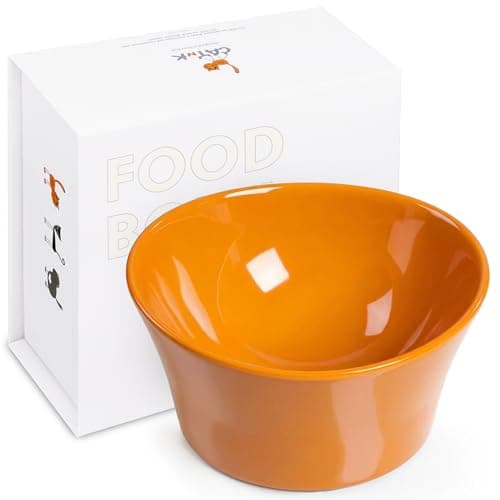 CATnK Elevated Cat Bowls for Food – Whisker & Neck Fatigue Shallow – Cat Dishes Raised Bowl for Indoor Cats – Vet-Recommended Height & Food-Grade Melamine – Non-Slip & Dishwasher-Safe – 6 oz Orange