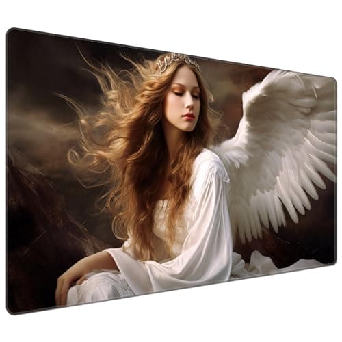for MTG Playmat 24 x 14 inches for TCG Playmat Non-Slip Rubber Base Commander Playmat HD Cover for Magic The Gathering Playmat Iorcana Trading Card Game, White Wing Angel Girl