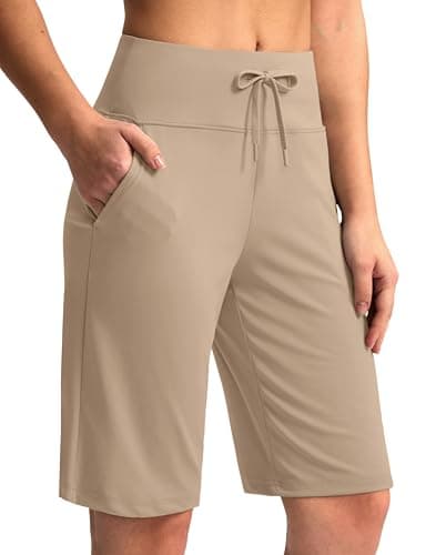 G Gradual Women's Bermuda Shorts with Pockets 11" Knee Length Stretch Comfy Drawstring Long Shorts for Women Summer Walking(Khaki,XXL)