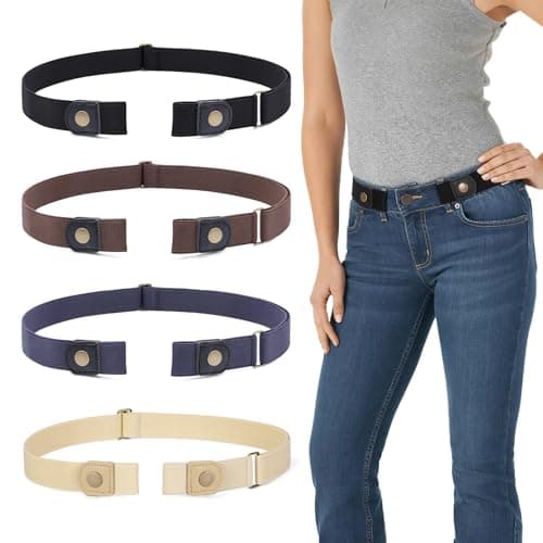WERFORU 4 Pack No Buckle Invisible Stretch Belt Buckle-Free Elastic Belt for Women and Men,Black+Coffee+Blue+Beige(Beige), Suit for waist size 22-34 inches