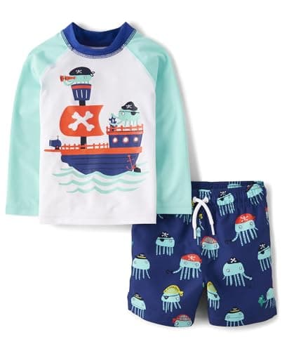 The Children's Place,and Toddler Long Sleeve Rashguard and Swim Trunk 2 Piece Set,6-9 Months