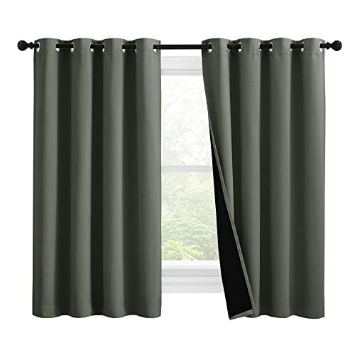 NICETOWN 100% Blackout Curtains 57 inches Long, Double-Deck Completely Blackout Window Treatment Thermal Insulated Lined Drapes for Small Window (Dark Mallard, 1 Pair, 55 inches Width Each Panel)