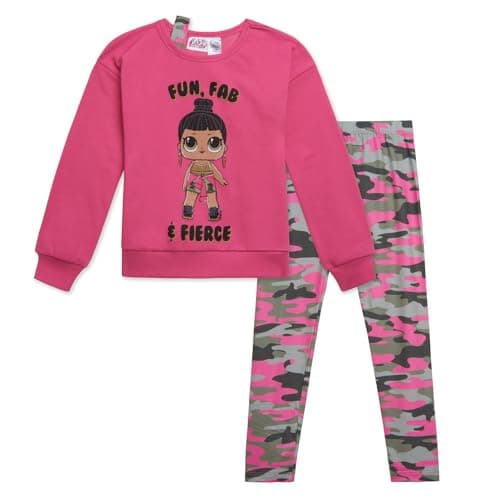 L.O.L. Surprise! Honey Bun Little Girls Fleece Sweatshirt and Leggings Outfit Set Camo Hot Pink 7-8