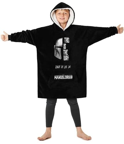 Disney The Mandalorian Blanket Hoodie for Kids, Teens, Baby Yoda Sherpa Hooded Blanket Sweatshirt, Gifts for Kids (Black)
