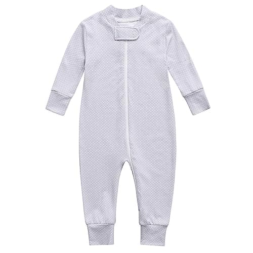 Owlivia Rayon from Bamboo Baby Footless Pajamas, Boys and Girls Zip up Sleep and Play, Long-Sleeve Coveralls(0-3 Months, White Dots)