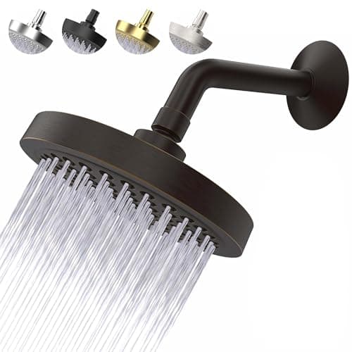 High Pressure Shower Head - Anti-Clogging Silicone Nozzles 2.5 GPM Removable Restrictor - Easy to Clean and Install - Includes Plumbers Tape - 6 inch - (Oil Rubbed Bronze 2.5GPM)