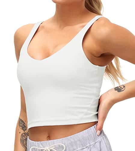 Dragon Fit Sports Bra for Women Longline Padded Bra Yoga Crop Tank Tops Fitness Workout Running Top (Medium, Off-White)