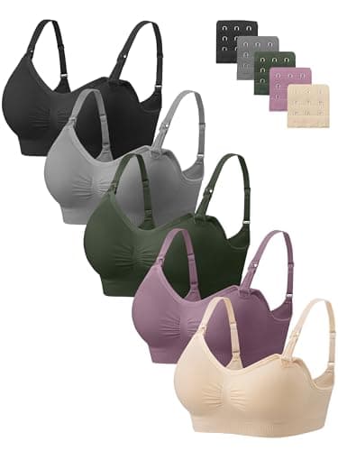 Angelhood Nursing Bra 5 Pack Womens Maternity Breastfeeding Seamless Wireless Sleep with Extenders