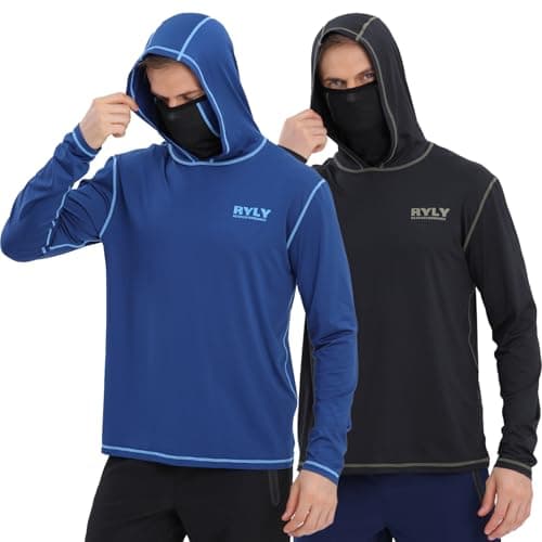 Fishing Hoodie Shirts for Men,2 Packs Performance Long Sleeve Sun Protection Hoodie with face Mask Mens Running Hiking Shirt(M)
