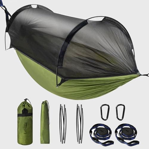 Lulladle Camping Hammock - (Double/Single) Hammock Portable with Tree Straps and with Mosquito Net,Nylon Hanging Hammock Easy Setup and Pack for Outdoor, Hiking and Backyard