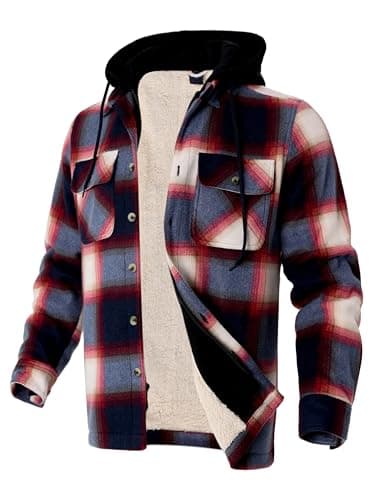 Gary Com Flannel Plaid Hoodies for Men - Heavyweight Fleece Sweatshirt Full Zip Up Thick Sherpa Lined Winter Warm Sweatshirts