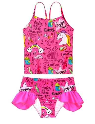 WhizBuzz Girls Bathing Suits Size 7-8 Years Old Two Pieces Bikini Set Swimsuits Rose Cartoon Hawaiian Beach Swimwear for Swimming