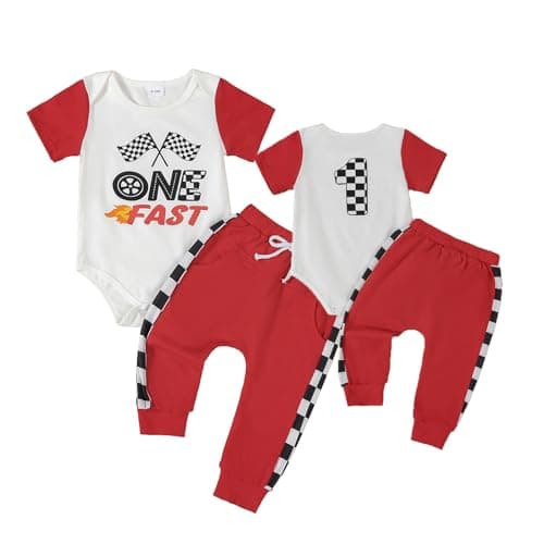 Coyciu Baby Boy First Birthday Outfit Fast One Outfits Race Car 1st Birthdays Shirt Top Joggers Pants