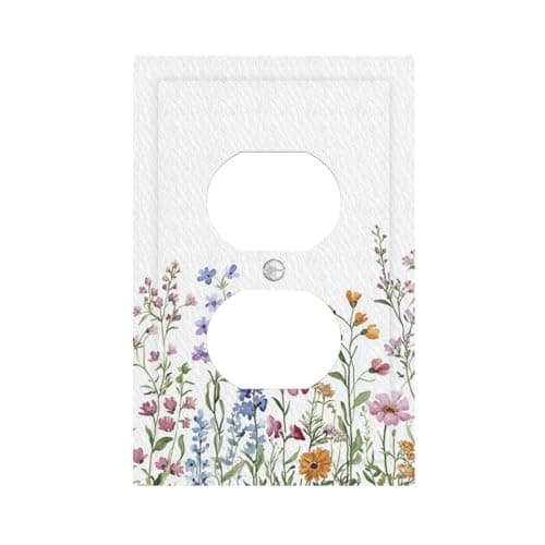 VGHOKO Decorative Outlet Covers with Colorful Wildflowers & Minimalist Floral Botanical Art Design 1 Gang Duplex Light Switch Cover Plate Unique Wall Plates Switchplate Cover for Country Home