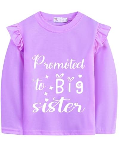 Big Sis Valentines Shirt Toddler Girls Clothes Promoted to Big Sister Letter Print Outfit Announcement Ruffle Long Sleeve Tops Purple 5T